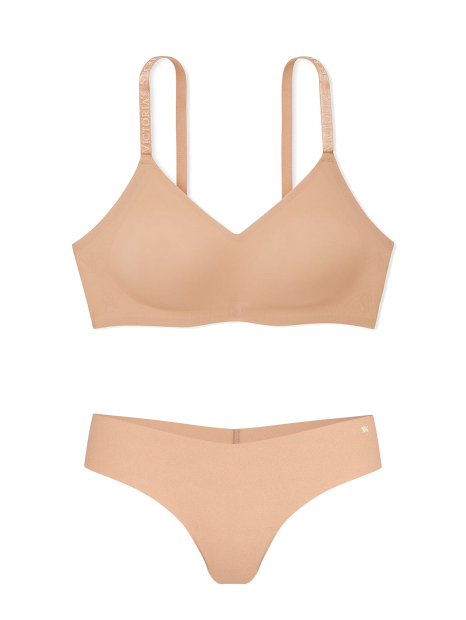Жіночий безшовний комплект білизни Victoria's Secret погруддя та трусики тонг 1159858651 (Бежевий L)