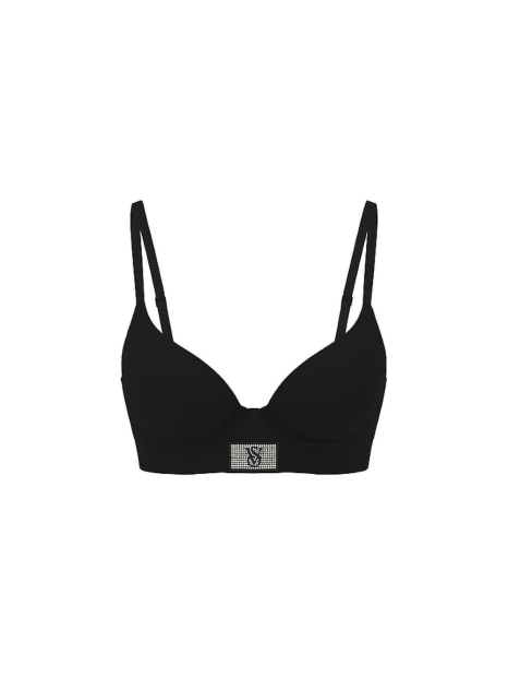 Комплект белья со стразами Victoria's Secret бюст Push-Up и трусики шортики 1159858918 (Черный 38C/XL)