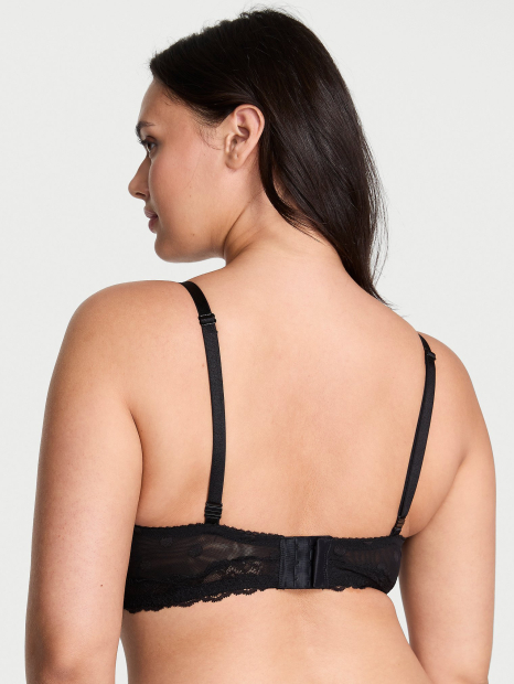 Полупрозрачный комплект белья Victoria's Secret лиф и трусики тонг  1159859180 (Черный 34C/M)