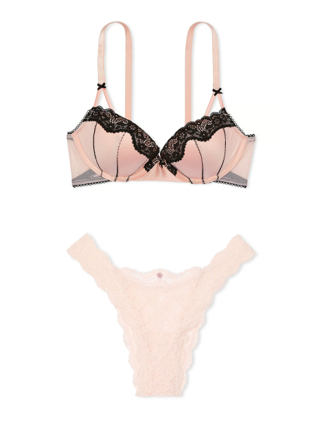 Комплект білизни Victoria's Secret бюст Push-Up та трусики бразилії 1159859249 (Рожевий 36B/M)