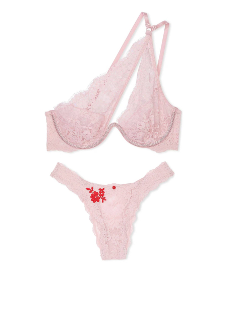 Кружевной комплект Victoria's Secret бюстгальтер на одно плечо и трусики бразильяны 1159859328 (Розовый XS)