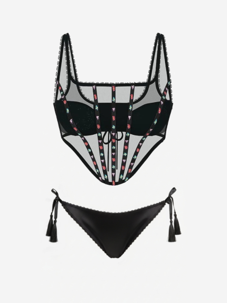 Комплект белья Victoria's Secret корсетный топ и трусики бикини 1159859348 (Черный L)