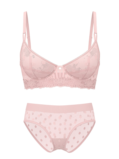 Напівпрозорий комплект білизни Victoria's Secret 1159859441 (Рожевий 36C/M)