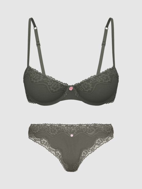 Комплект білизни Victoria's Secret погруддя та трусики тонг 1159859530 (Зелений 38C/XL)