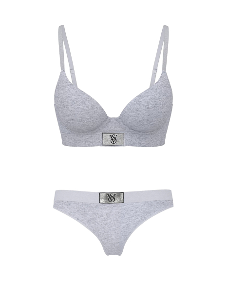 Жіночий комплект білизни Victoria's Secret погруддя Push-Up і трусики тонг 1159859599 (Сірий 32B/XS)