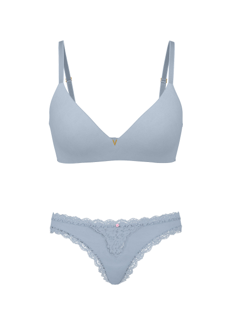 Комплект белья Victoria's Secret бюстгальтер Push-Up и трусики тонг 1159859596 (Голубой 38D/L)