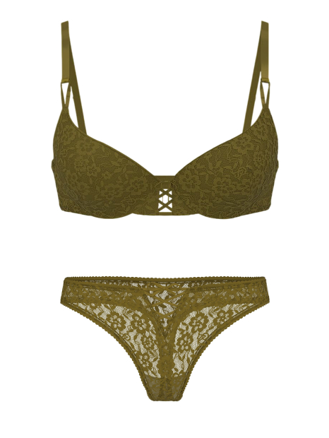 Жіночий комплект білизни Victoria's Secret погруддя Push-Up та трусики тонг 1159859730 (Зелений 34C/M)