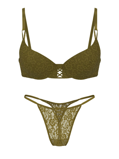 Жіночий комплект білизни Victoria's Secret погруддя Push-Up та трусики тонг 1159859738 (Зелений 38C/XL)