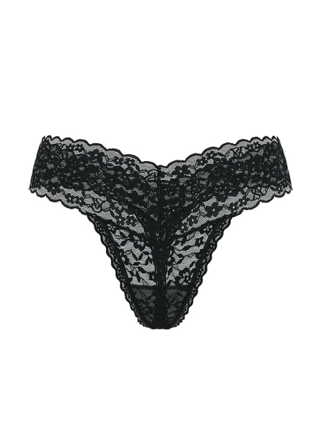 Кружевной комплект белья Victoria's Secret бюст и трусики тонг 1159859933 (Черный 34D/M)