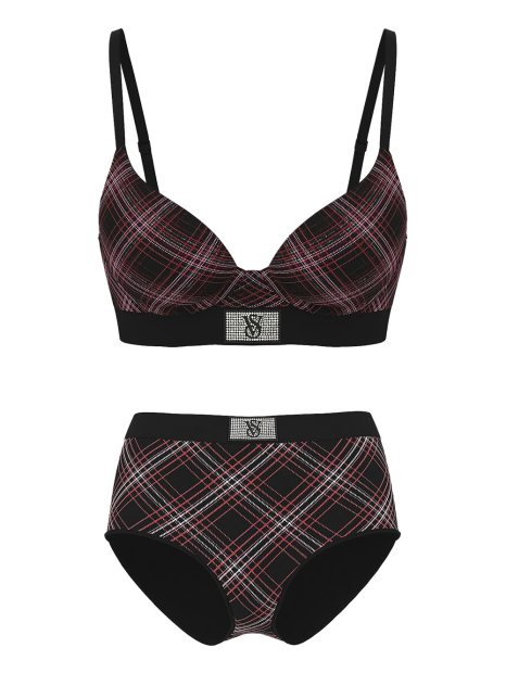 Жіночий комплект білизни зі стразами Victoria's Secret ліф і трусики 1159859965 (Чорний 40D/XXL)