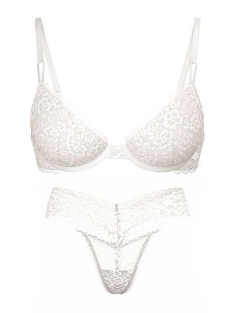 Кружевной комплект белья Victoria's Secret бюст и трусики тонг 1159860038 (Молочный 36D/L)