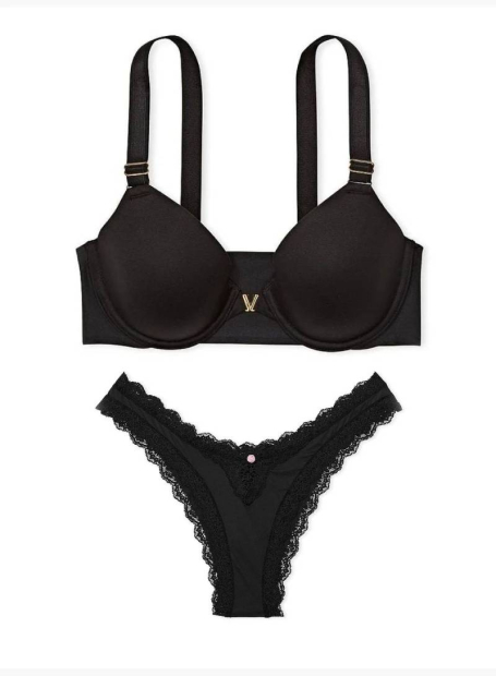 Комплект белья Victoria's Secret бюстгальтер и трусики бразильяны 1159860164 (Черный 38DD/XL)