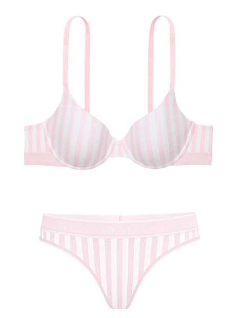 Жіночий комплект білизни Victoria's Secret погруддя та трусики тонг 1159860273 (Білий/Рожевий 36B/M)