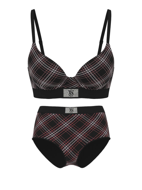 Женский комплект белья со стразами Victoria's Secret лиф Push-Up и трусики брифы 1159860313 (Черный 34B/M)