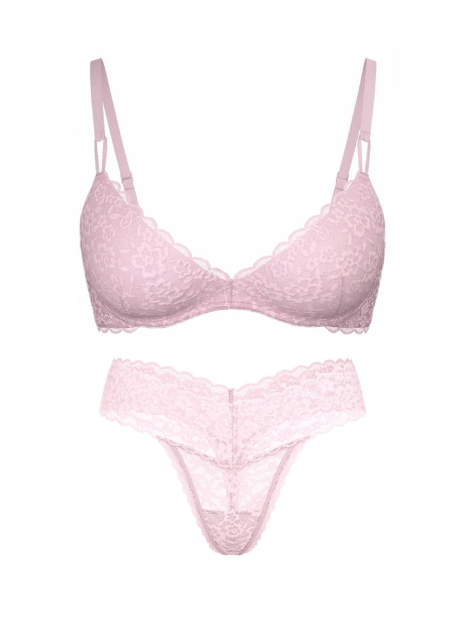 Мереживний комплект Victoria's Secret бюст Push-Up та трусики тонг 1159860875 (Рожевий 36B/L)