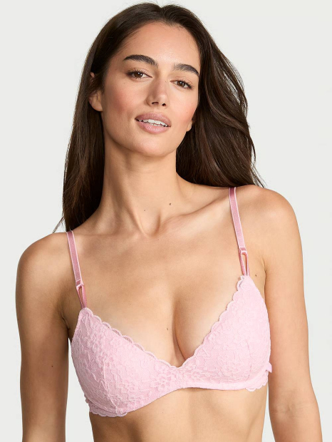 Мереживний комплект Victoria's Secret бюст Push-Up та трусики тонг 1159860875 (Рожевий 36B/L)