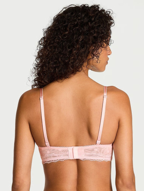Полупрозрачный комплект белья Victoria's Secret лиф и трусики тонг 1159860995 (Розовый 38D/XL)