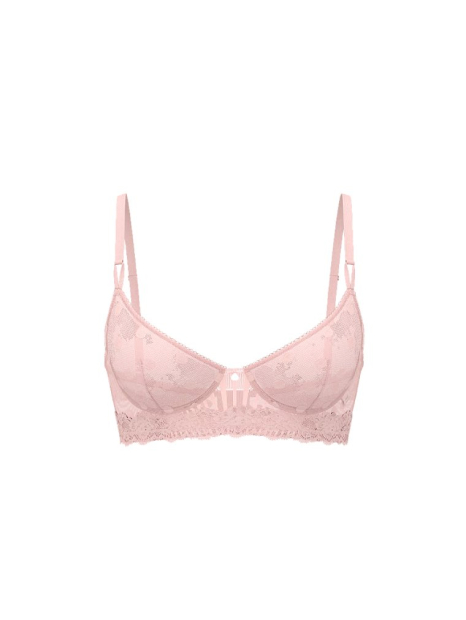 Полупрозрачный комплект белья Victoria's Secret лиф и трусики тонг 1159860995 (Розовый 38D/XL)