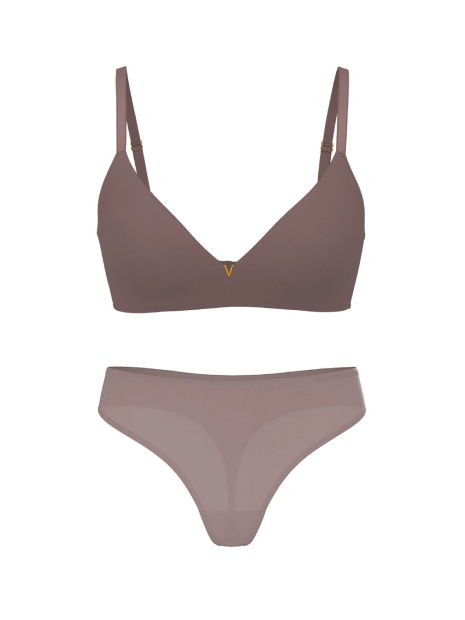 Женский комплект белья Victoria's Secret лиф Push-Up и трусики тонг 1159861095 (Коричневый 38D/XL)