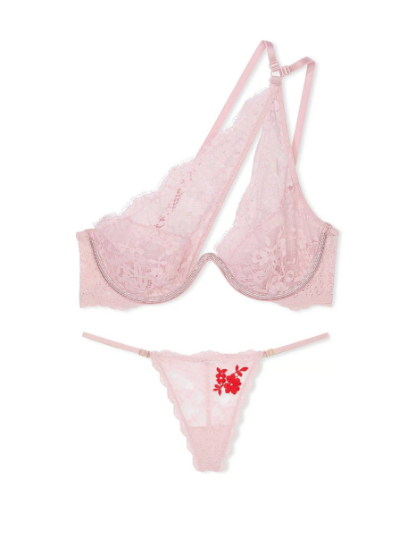 Кружевной комплект Victoria's Secret бюстгальтер на одно плечо и трусики стринги 1159861097 (Розовый S)