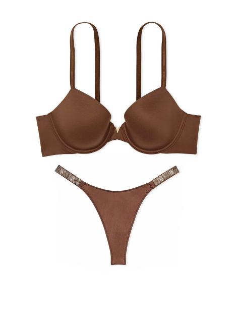 Комплект белья Victoria's Secret бюстгальтер и трусики тонг 1159861331 (Коричневый 34D/M)