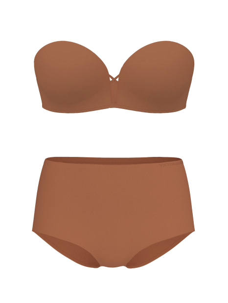 Гладкий комплект білизни Victoria's Secret бюст Push-up та трусики брифи 1159862115 (Коричневий 32B/XS)