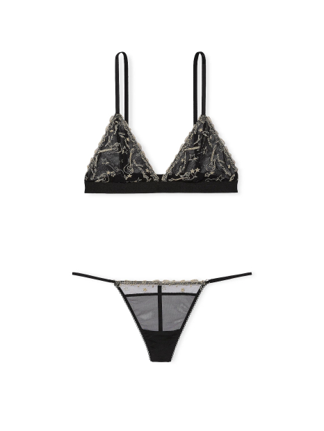 Комплект белья Victoria's Secret Pink бюстгальтер и трусики стринги 1159862820 (Черный L)