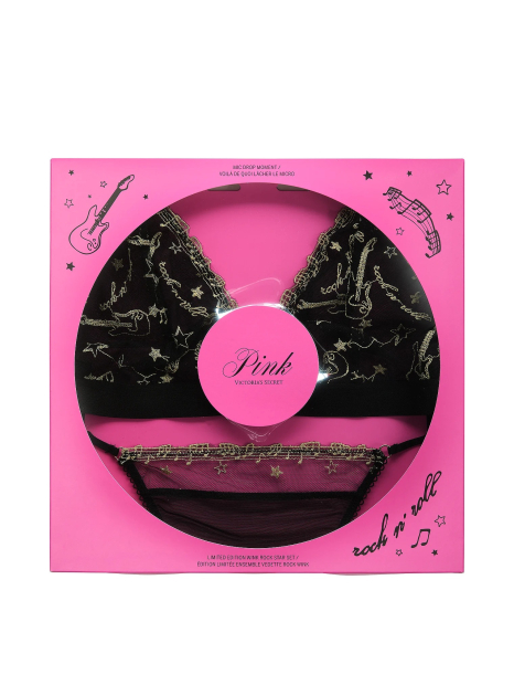 Комплект белья Victoria's Secret Pink бюстгальтер и трусики стринги 1159862820 (Черный L)