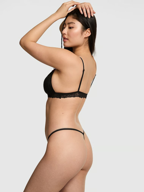 Подарочный комплект белья Victoria's Secret Pink бралетт и трусики стринги 1159862859 (Черный S)