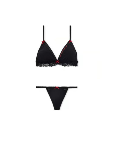 Подарочный комплект белья Victoria's Secret Pink бралетт и трусики стринги 1159862859 (Черный S)