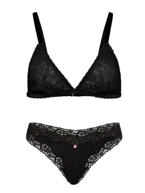 Комплект белья Victoria's Secret бралетт триангл и трусики тонг 1159863209 (Черный M)