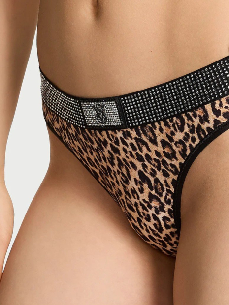 Комплект белья со стразами Victoria's Secret бюстгальтер и трусики тонг 1159987593 (Леопардовый 38C/L)
