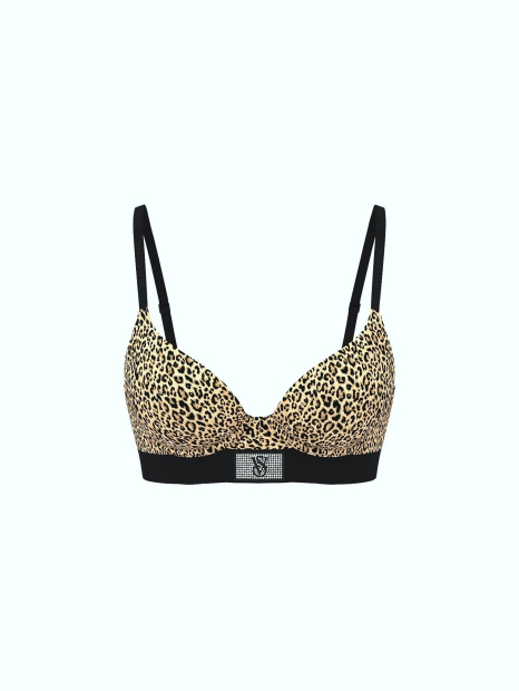 Комплект белья со стразами Victoria's Secret бюстгальтер и трусики тонг 1159987593 (Леопардовый 38C/L)
