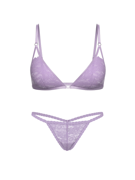 Кружевной комплект белья со стразами Victoria's Secret Pink бралетт и трусики стринги 1160217880 (Сиреневый L)