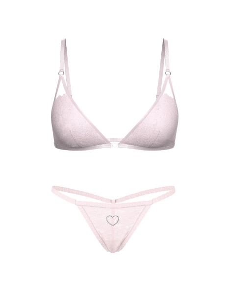 Кружевной комплект белья со стразами Victoria's Secret Pink бралетт и трусики стринги 1160258905 (Розовый L)