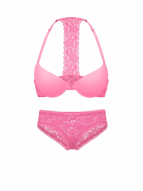 Женский комплект белья Victoria's Secret лиф и трусики чики 1160697164 (Розовый 32C/S)