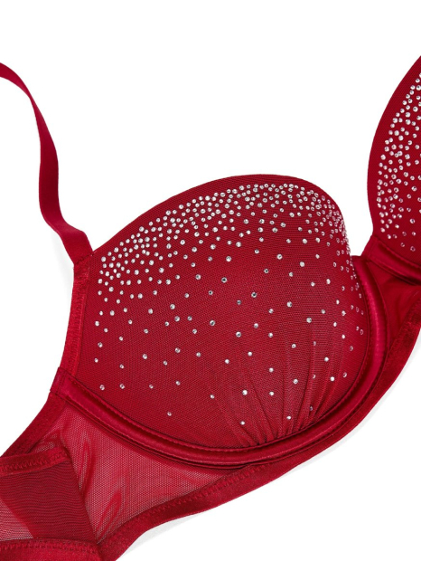 Комплект білизни зі стразами Victoria's Secret Pink бюстгальтер та трусики бікіні 1161257611 (Червоний 36A/M)