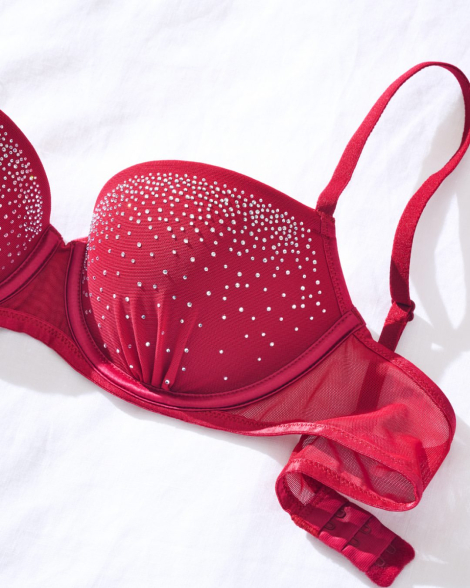Комплект білизни зі стразами Victoria's Secret Pink бюстгальтер та трусики бікіні 1161257611 (Червоний 36A/M)