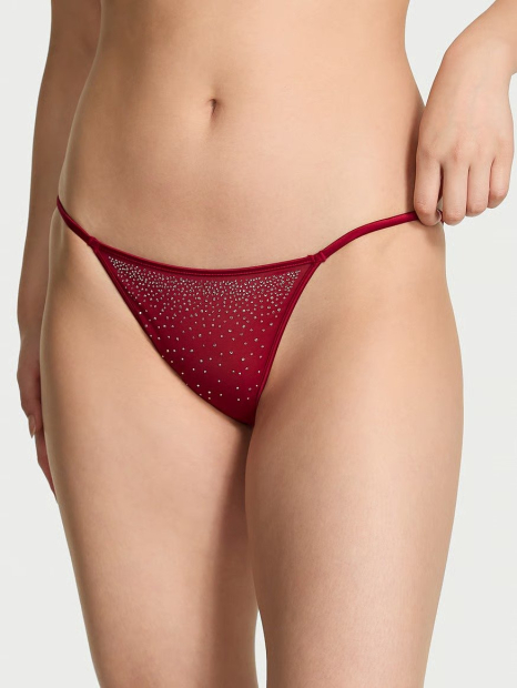 Комплект белья со стразами Victoria's Secret Pink бюстгальтер Push-up и трусики бикини 1161091578 (Красный 34C/M)