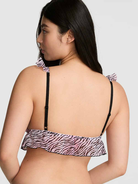 Комплект білизни з принтом Victoria's Secret Pink бралетт триангл та трусики тонг 1161104240 (Чорний/Рожевий XS)