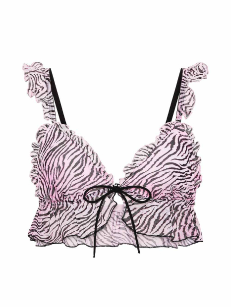 Комплект білизни з принтом Victoria's Secret Pink бралетт триангл та трусики тонг 1161104240 (Чорний/Рожевий XS)
