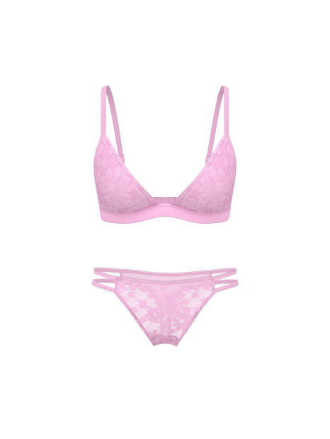 Комплект белья с пайетками Victoria's Secret Pink бюстгальтер и трусики тонг 1161149835 (Сиреневый L)