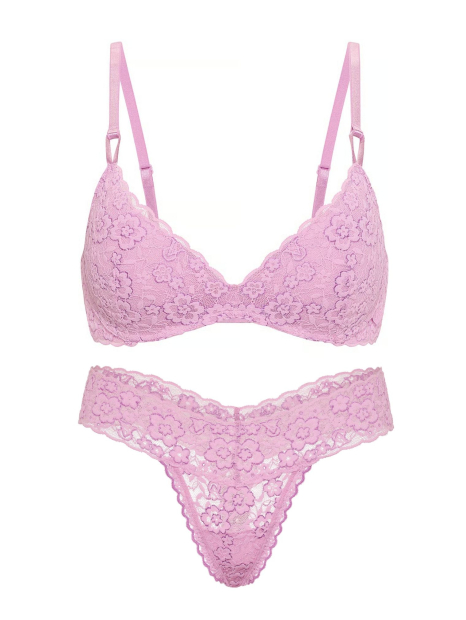 Кружевной комплект Victoria's Secret бюст Push-Up и трусики тонг 1161162797 (Сиреневый 36C/L)