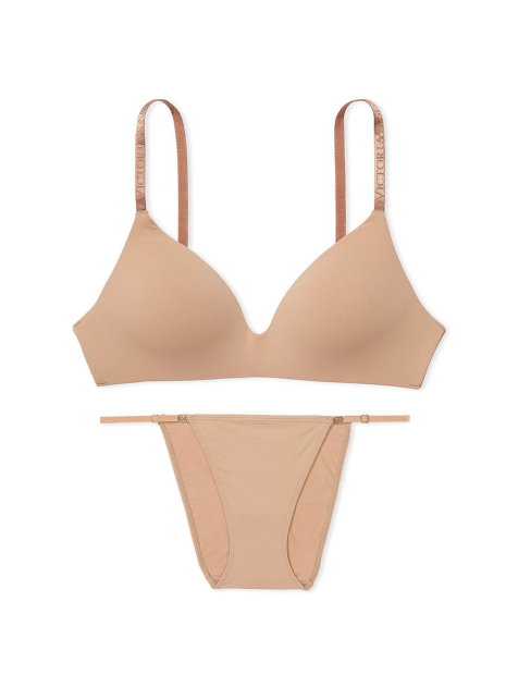 Женский комплект белья Victoria's Secret бюст и трусики стринг бикини 1161309686 (Бежевый 34B/S)
