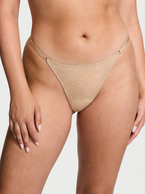 Комплект белья Victoria's Secret лиф и кружевные трусики стринги 1161339639 (Бежевый 36D/L)