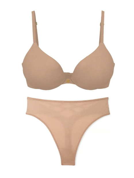 Комплект білизни Victoria's Secret погруддя Push-Up та трусики тонг 1161348318 (Бежевий 32C/S)