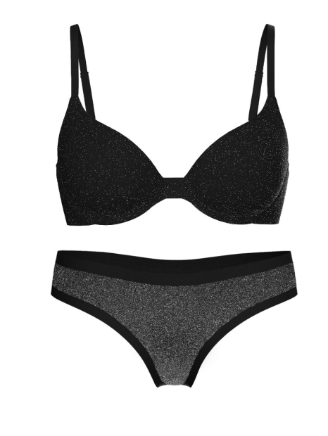Комплект білизни з блиском Victoria's Secret Pink бюстгальтер та трусики тонг 1161432054 (Чорний 32B/XS)