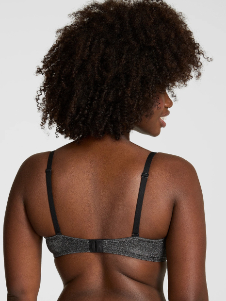 Комплект білизни з блиском Victoria's Secret Pink бюстгальтер та трусики тонг 1161432054 (Чорний 32B/XS)