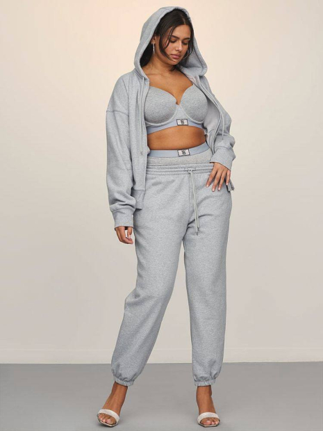Жіночий комплект білизни з логотипом Victoria's Secret ліф і трусики тонг 1161513594 (Сірий 40D/XXL)