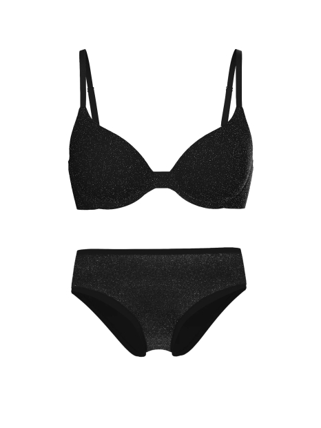 Комплект белья с блеском Victoria's Secret Pink бюстгальтер и трусики хипхаггеры 1161526100 (Черный 34A/S)